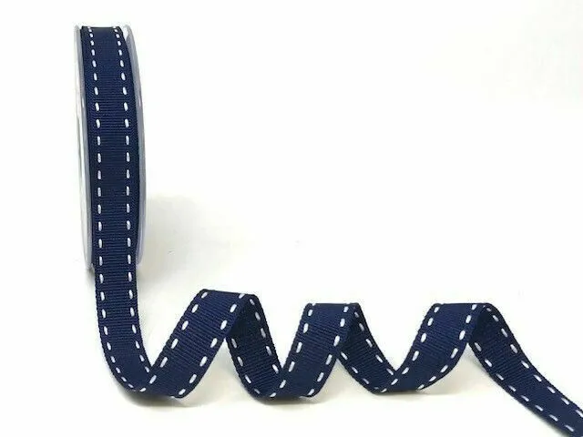 Berisfords Grosgrain Saddle Stitch Ribbon, Navy, 15mm Sold by the Metre