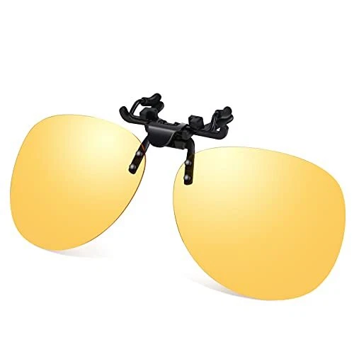 Yellow Night Vision Glasses Polarized Clip On Flip up Sunglasses UV-4