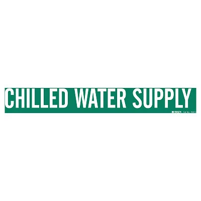 Self-Sticking Vinyl Pipe Markers, Chilled Water Supply, White on Green, 14 X 2.4