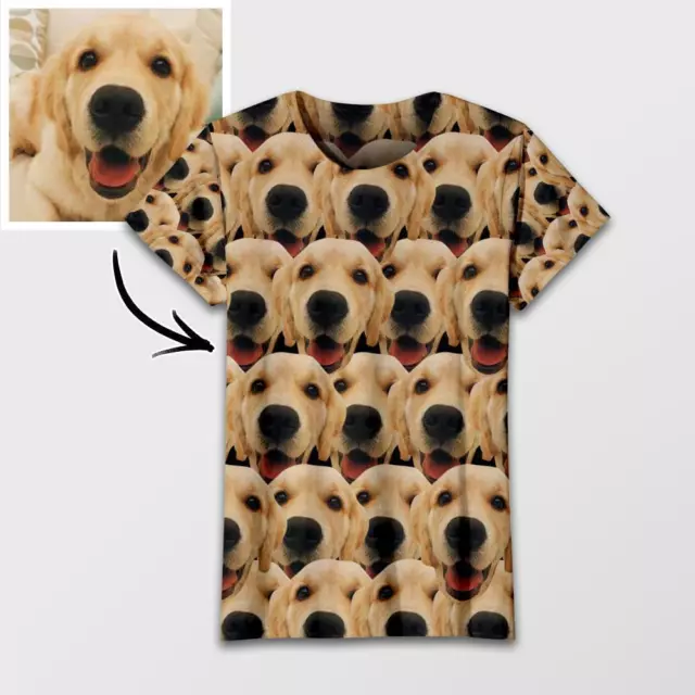 Custom Pet Face Photo Men Women Short Sleeve Shirt Christmas Party Gift