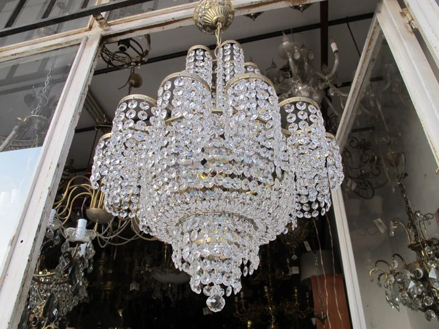 Antique French Swarovski Crystal Chandelier Ceiling Lamp 1960's 18" Diameter RRR Antique French Swarovski Crystal Chandelier Ceiling Lamp 1960's 18" Diameter RRR