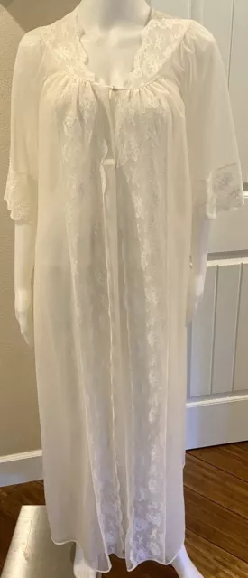 Vintage SHADOWLINE Petite Nightgown Robe Peignoir Sheer Lace Bridal  Robe Size S