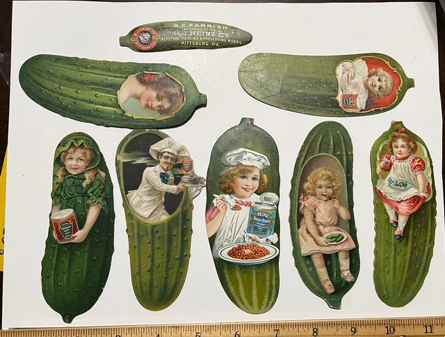 8 Antique Advertising HEINZ PICKLE variations Victorian Trade Cards 1890's 8 Antique Advertising HEINZ PICKLE variations Victorian Trade Cards 1890's