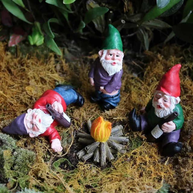 4PCS Fairy Garden Gnomes Accessories Funny Drunk Gnome Dwarfs Garden Ornament US