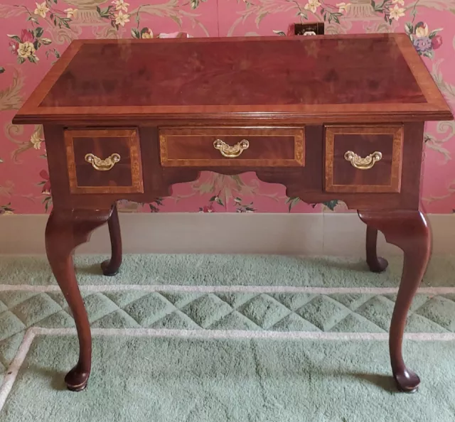 Hard to Find Ethan Allen Queen Anne Ornate Burled Wood Desk