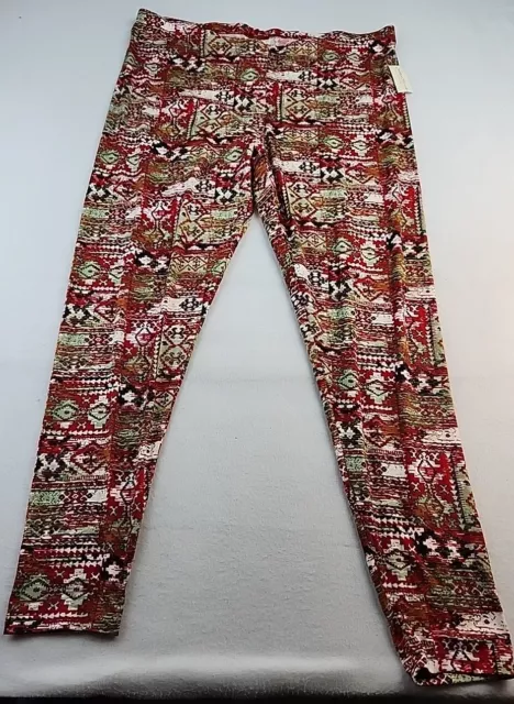 BOBBIE BROOKS RED Green Black Aztec Pattern Leggings Womens Plus