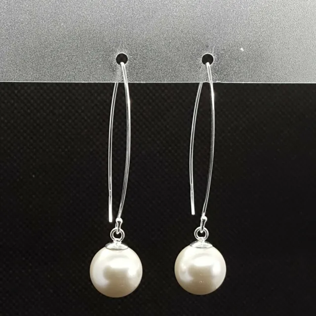 Pearl Drop Dangle Earrings White or Ivory Colour 925 Sterling Silver Long Hooks