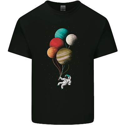 An Astronaut With Planets as Balloons Space Mens Cotton T-Shirt Tee Top