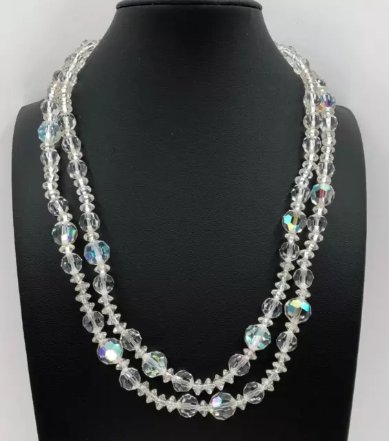 VINTAGE JEWELRY SIGNED LISNER Double Strand Necklace AB Crystal 1950s ...