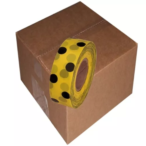 Yellow and Black Polka Dot Flagging Tape 1 3/16" x 300 ft Roll Non-Adhesive (12