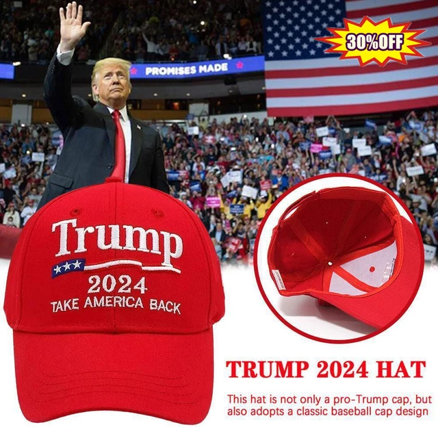 Cappello Trump 2024 MAGA Ricamato 3D – Take America Back – Berretto Baseball Regolabile Rosso