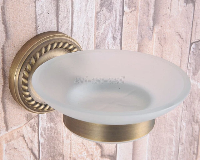 Antique Brass Wall Mounted Glass Soap Dish Holder Bathroom Accessories aba261