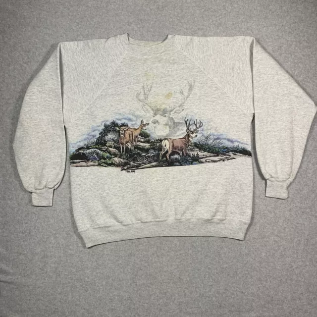 Vintage 1998 Whitetail Deer Wrap Around Crewneck Sweater Men’s Sz XXL Gray