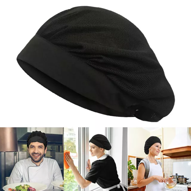 1X Chef Hat Kitchen Cooking Chef Cap Black Adjustable Food Service Hair Nets BH