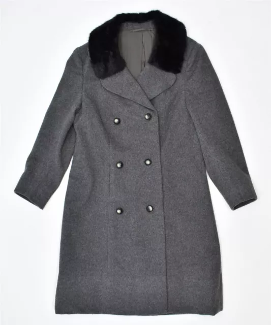 VINTAGE Womens Double Breasted Coat UK 10 Small Grey EF03