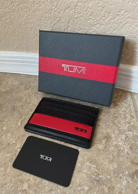 Tumi Alpha SLG Slim Card Case ID Wallet Black & Red $95 NWT & Tumi Giftbox