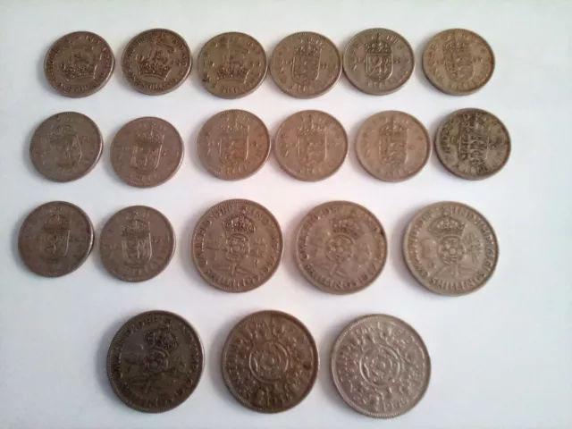 British one Shillings & Florins 2 Shilling coins Job Lot