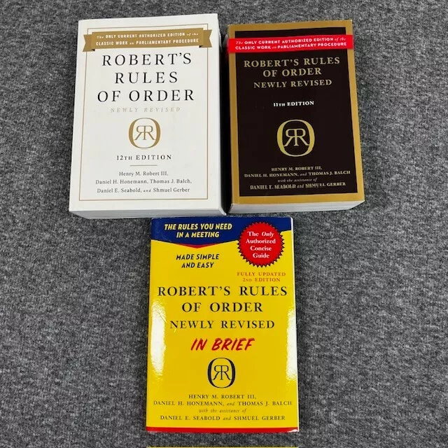 Roberts Rules of Order Newly Revised 12th Ed, 11th Ed, In Brief - Lot Of 3 - New
