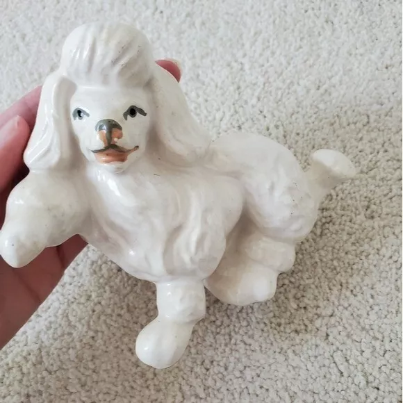 Vintage Porcelain White Poodle Dog Figurine