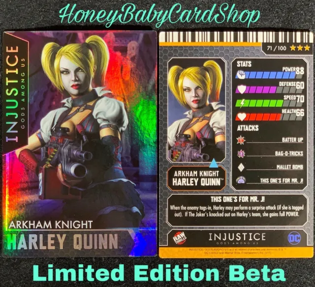 Injustice Arcade Limited Edition Beta Card 71 Ark Kni Harley Quinn Holofoil OOP