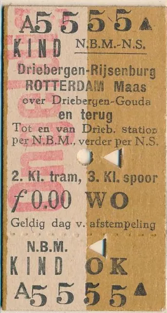 HOLLAND Railway & Tram ticket Child Driebergen-Rijsenburg Rotterdam Maas QYB1108