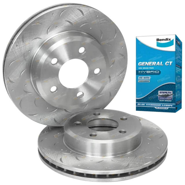 Front Disc Rotors+Bendix Brake Pads for Falcon BA BF FG 02-12 Drilled + Slotted