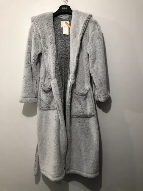MARKS & SPENCER Duvet Days Hooded Robe Dressing Gown Small Grey £21.99 ...