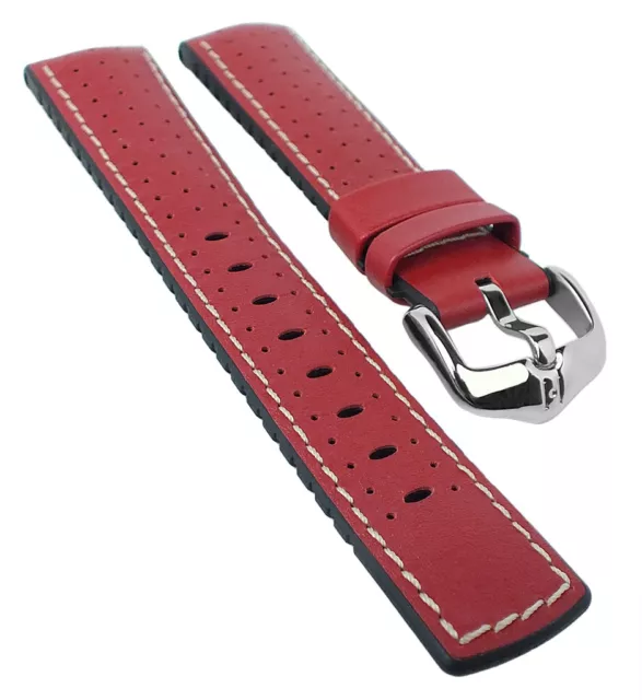 Hirsch Performance L Bracelet en Cuir/ Caoutchouc Noir/Rouge Perforé 30963S