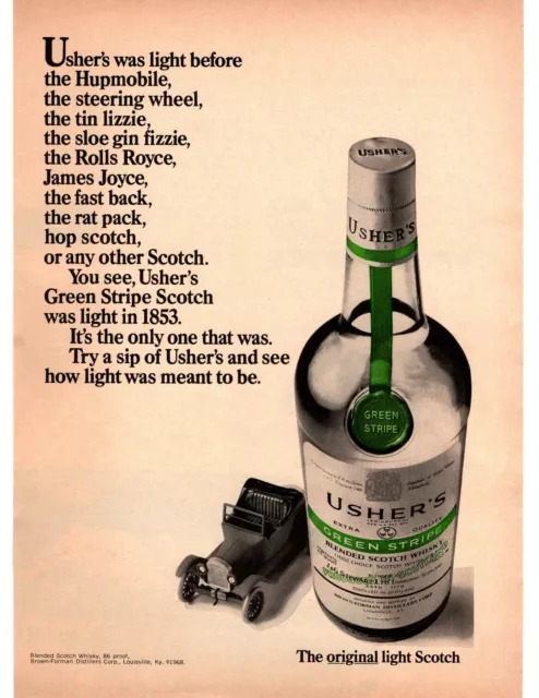 1968 Usher's Green Stripe Scotch James Joyce Brown-Forman Louisville Print Ad