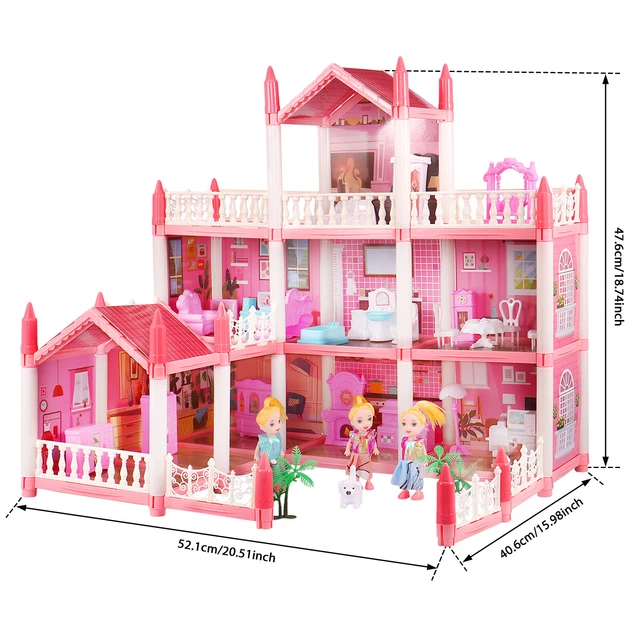 DIY DOLL HOUSE 3.Story 9 Rooms Princess Dream Castle Pink DIY Princess