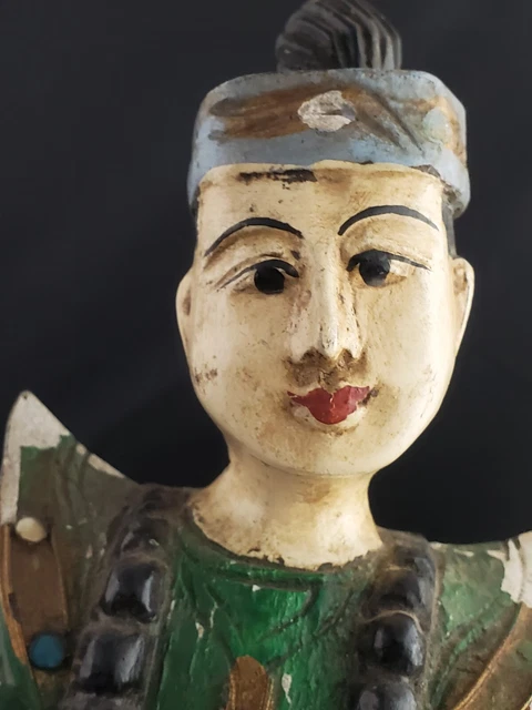 Vintage BURMESE THAI Musician Figure Hand Carved & Painted Wood Wall Hanging 11" 8