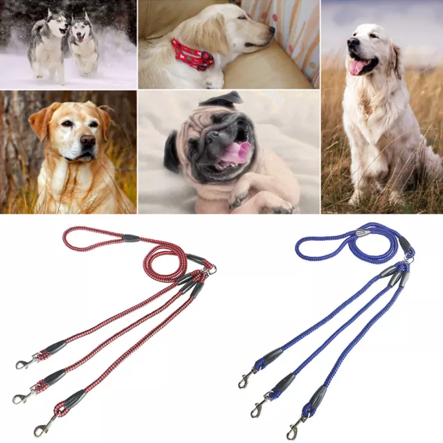 3 Way Dog Coupler Leash No-Tangle Nylon Pet Leash Lead Double For Walking New