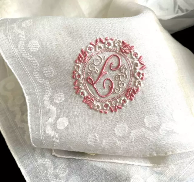 Pair  Madeira Hand Embroidered Linen Hankies -  L Monogram NWT  WW313