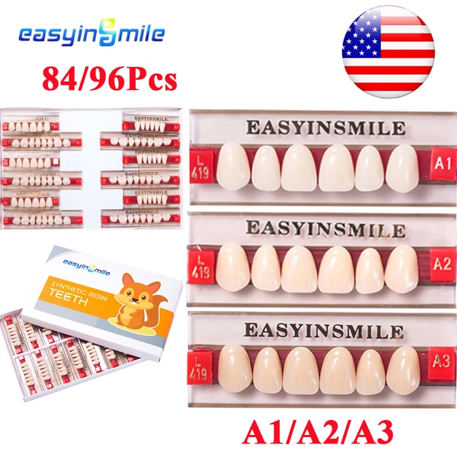DENTAL ACRYLIC RESIN Denture false Teeth DIY A1/A2/A3 Upper Lower Full