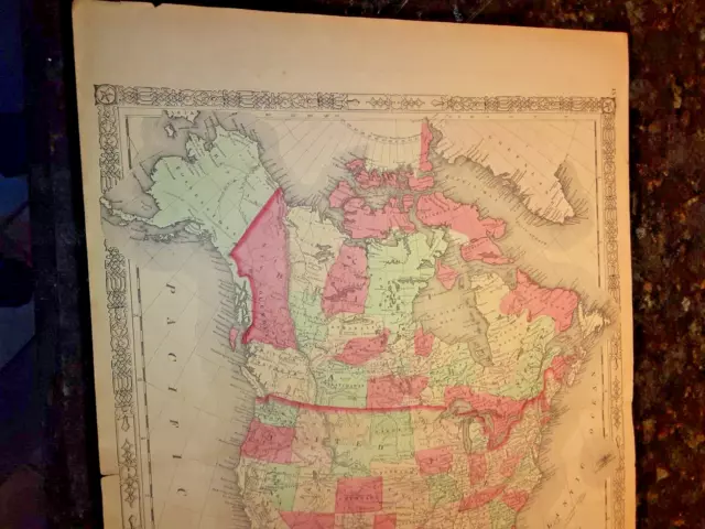 1864 Johnsons Map Of North America Stunning Vintage Hand Colored 18 X 26 Inches 2
