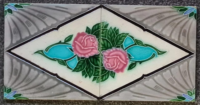 Art Nouveau Fireplace Majolica Two Tile Panel Made in Japan By Sato Tileworks