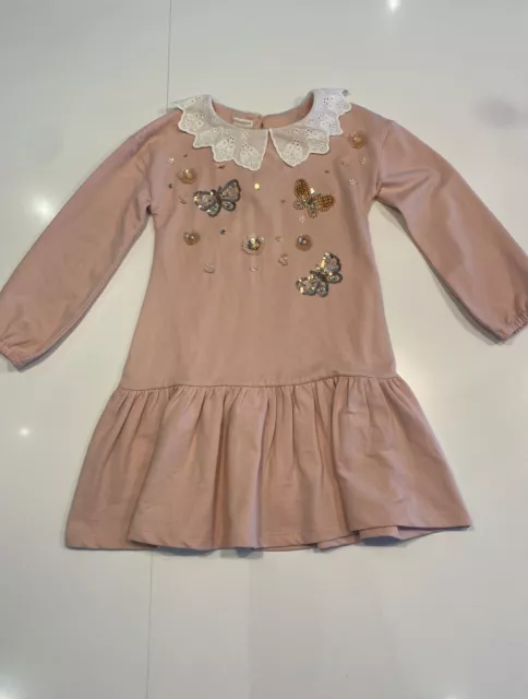 BNWT Girls Monsoon Floral Sparkle Dress With Lace Collar Age 5-6