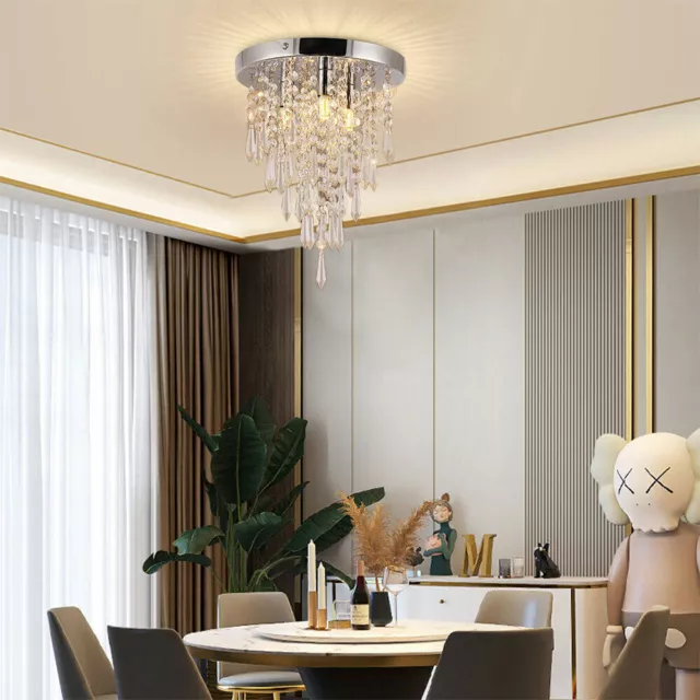 3 Light Modern Mini Crystal Chandelier Lamp Flush Mount Ceiling Light Chrome NEW