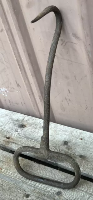 Antique Hay Straw Bale Hook Iron Rustic Farm Tool Primitive Wall Hanger Decor