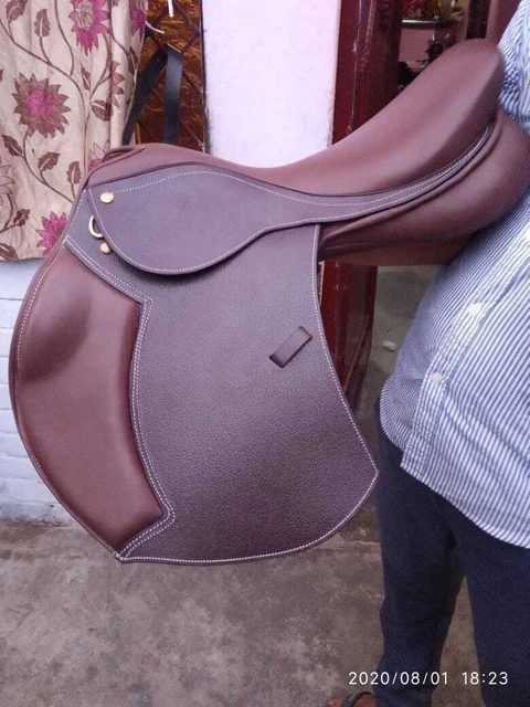 Sillín de caballo de cuero para montar a caballo inglés, hecho a mano,...
