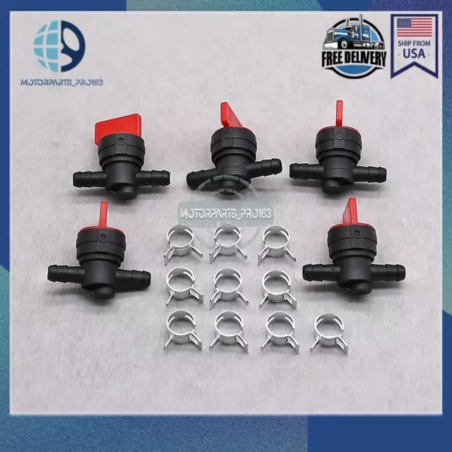 5pcs 1/4" InLine Straight Fuel Cut-Off Shut-Off Valve Petcock Riding Mower