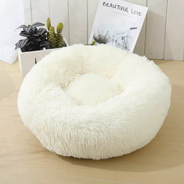 Round Fluffy Donut Cuddler Plush Pet Bed Dog Cat Warm Calming Cushion Washable