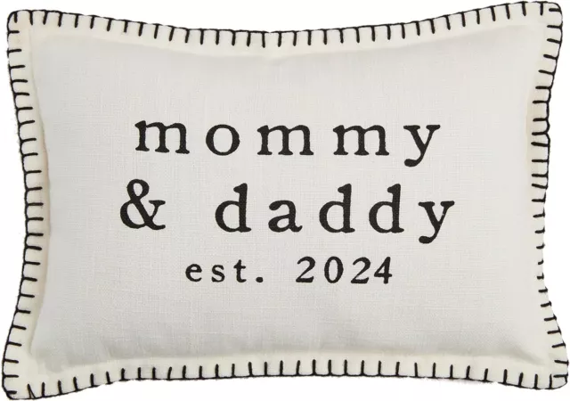 Mud Pie E4 We Are Family Decor 8x12'' Mommy & Daddy Est. 2024 Pillow 41600993