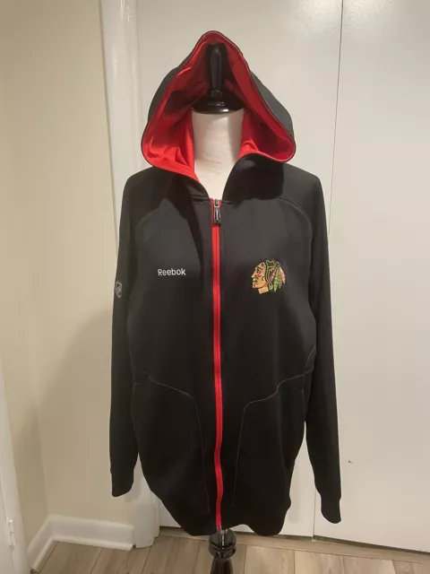 Reebok Chicago Blackhawks Center Ice Jacket Mens Large Full Zip Black/Red Hoodie
