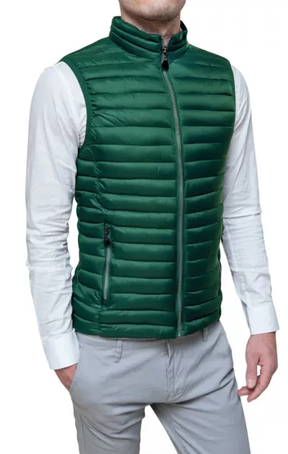GIUBBOTTO PIUMINO UOMO CASUAL SMANICATO GILET VERDE SLIM FIT tg S M L XL XXL 3XL