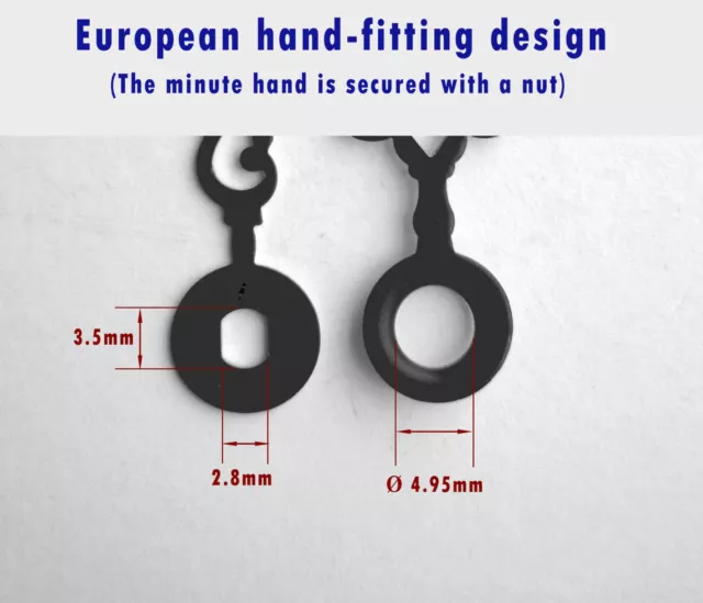 Clock HANDS Pointers Fingers for UTS quartz clock, Holes 5mm & 2.8x3.5mm EUROFIT 2