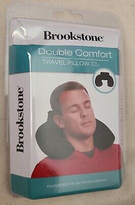 Brookstone Double Comfort Travel Pillow with Pouch - Black NEW