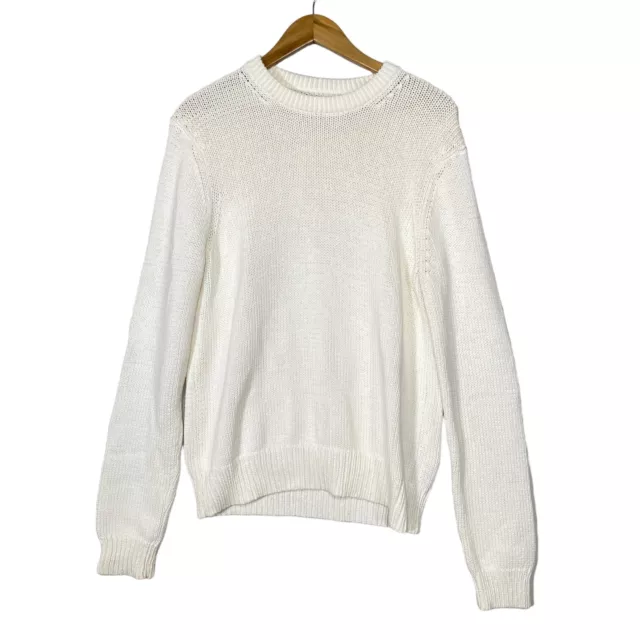 MICHAEL Michael Kors Sweater Women Medium White Heavy Knit Crew Neck 100% Cotton