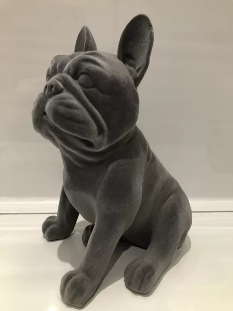 Grey Velveteen Sitting French Bulldog Ornament Dog Figurine Gift Present