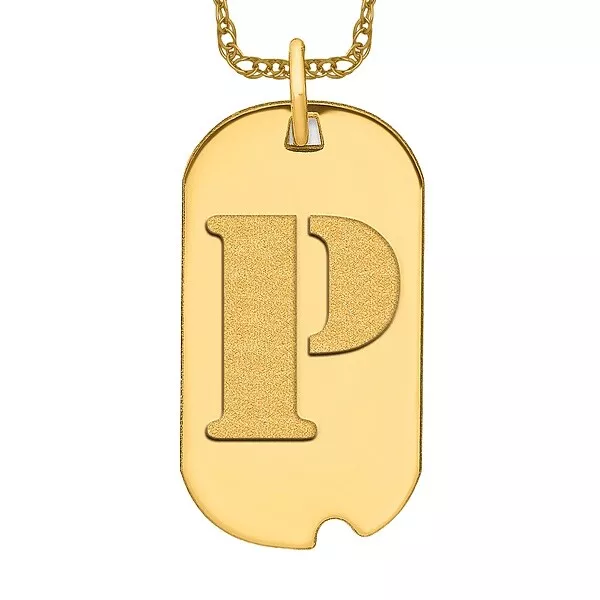 14K YELLOW GOLD Dainty Letter P Initial Name Monogram Dog Tag Necklace ...